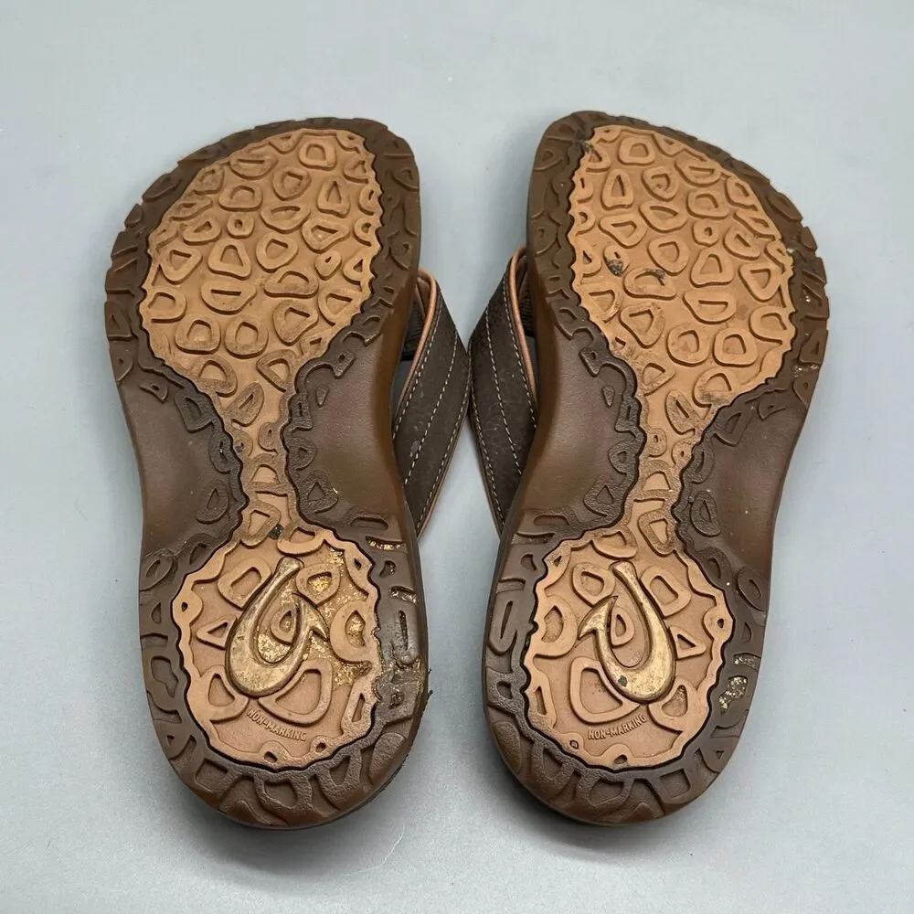 Olukai Ohana Womens 8 Brown Flip-Flop Sandals Slip-On Thong Lightweight Casual